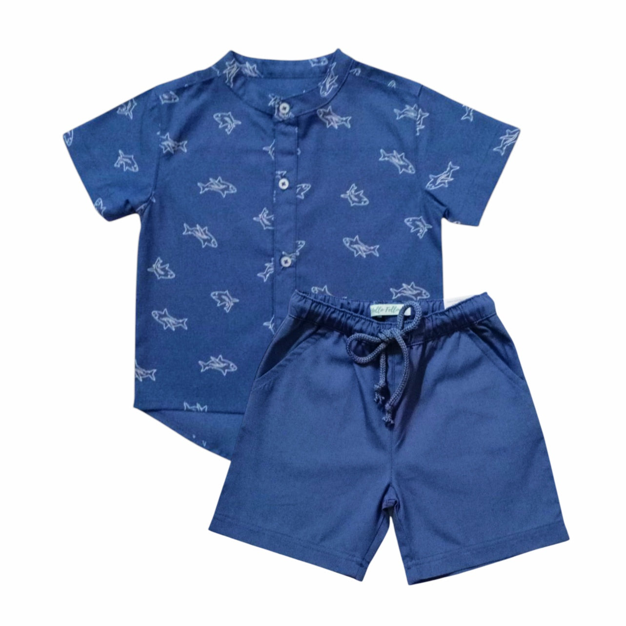 Dolphin Print Shirt With Short - Blue