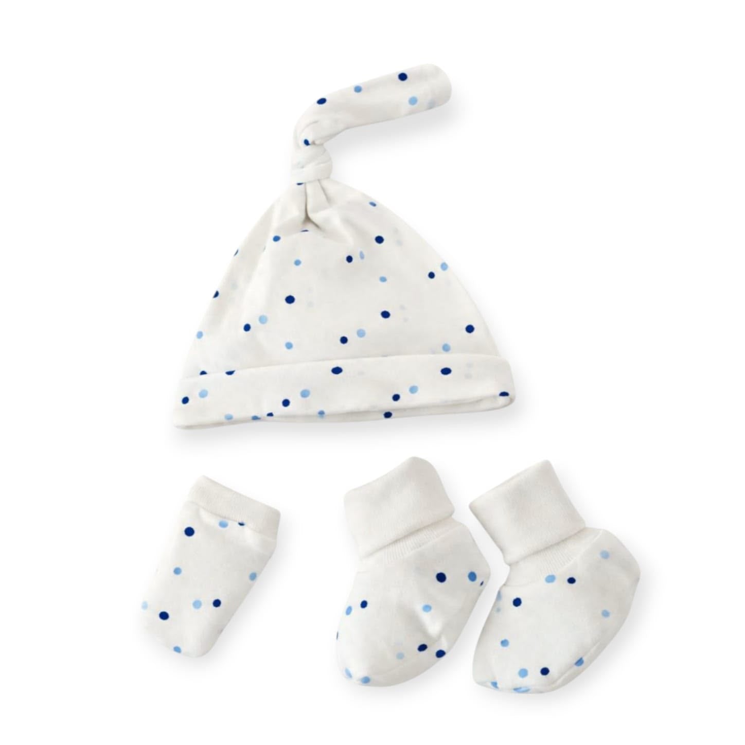 Cap,Mittens,Shoes Set - Blue Dotted