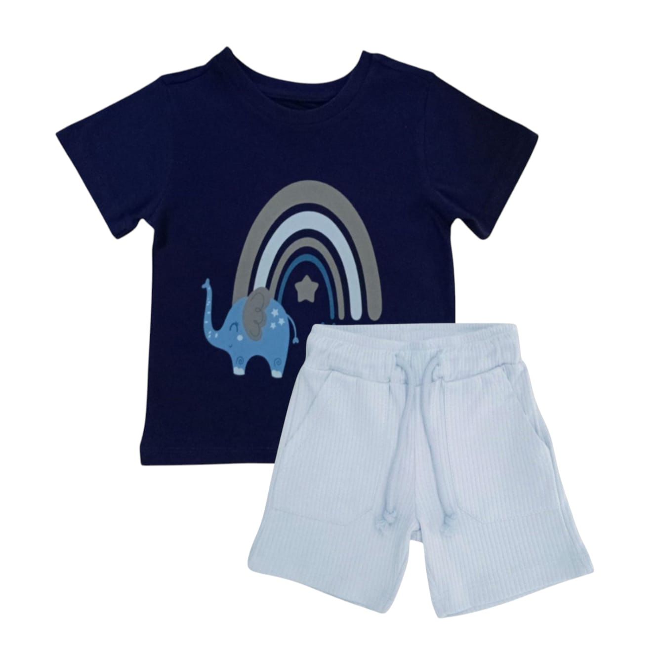 Dark Blue Printed T-Shirt With Light Blue Rib Short