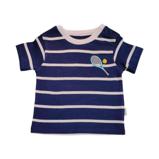 Boys T Shirt - Blue Stripe Embroidered