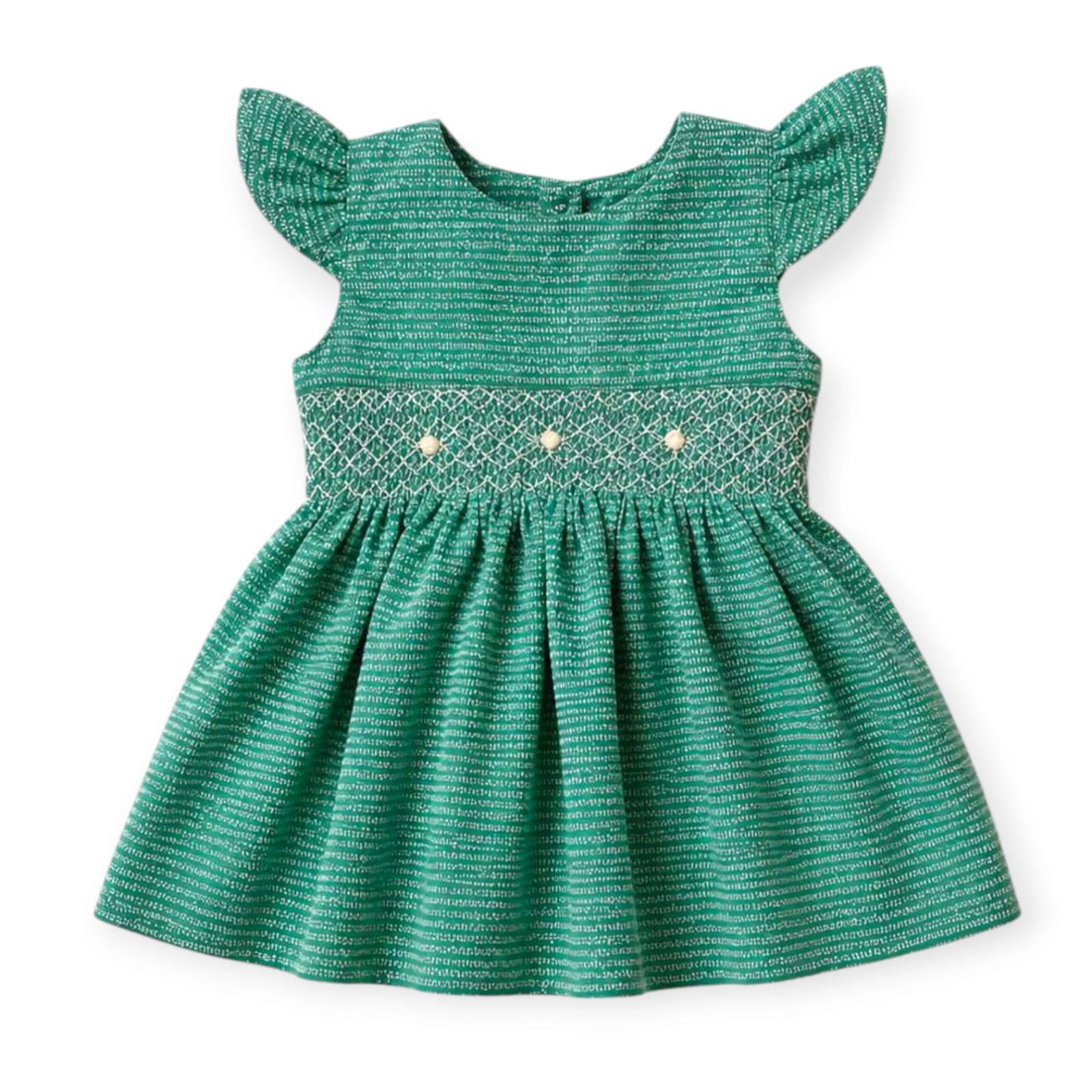 Printed Smocked Dress-Green