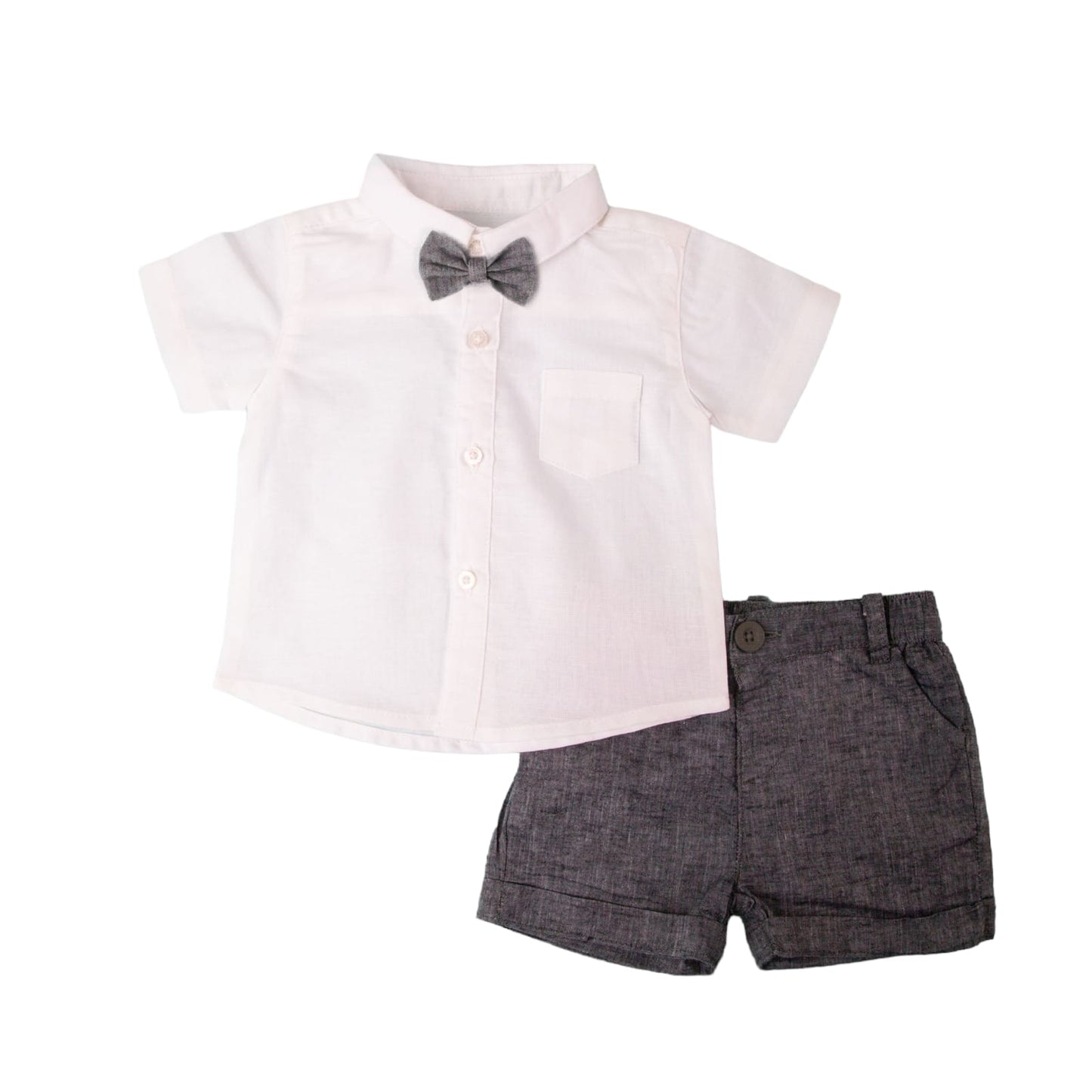 White Shirt with Dark Gray Short with Bow
