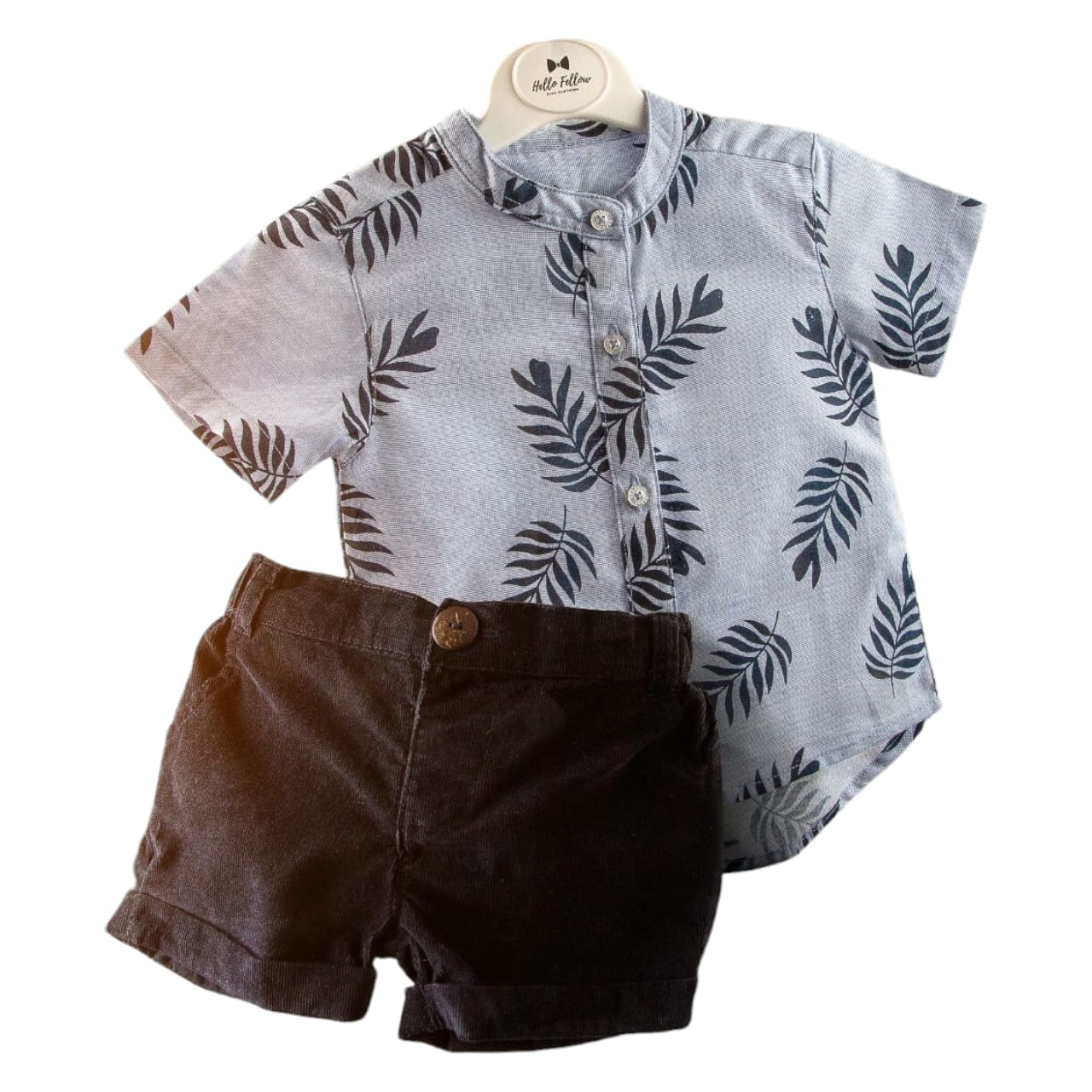 Blue Chinese Collar Shirt with Short Set - Beach Theme