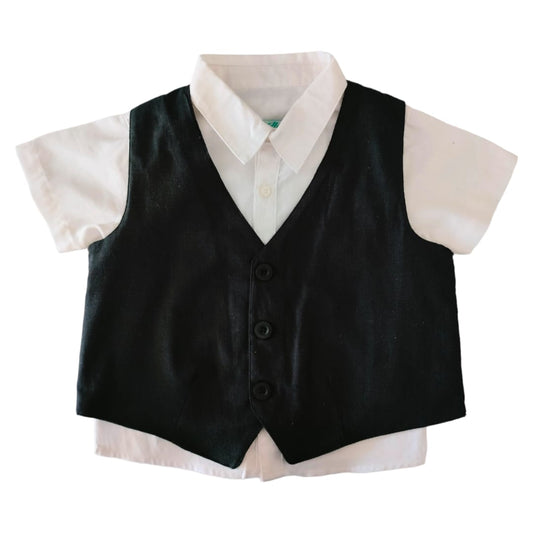 White Shirt with Waist Coat Set - Black