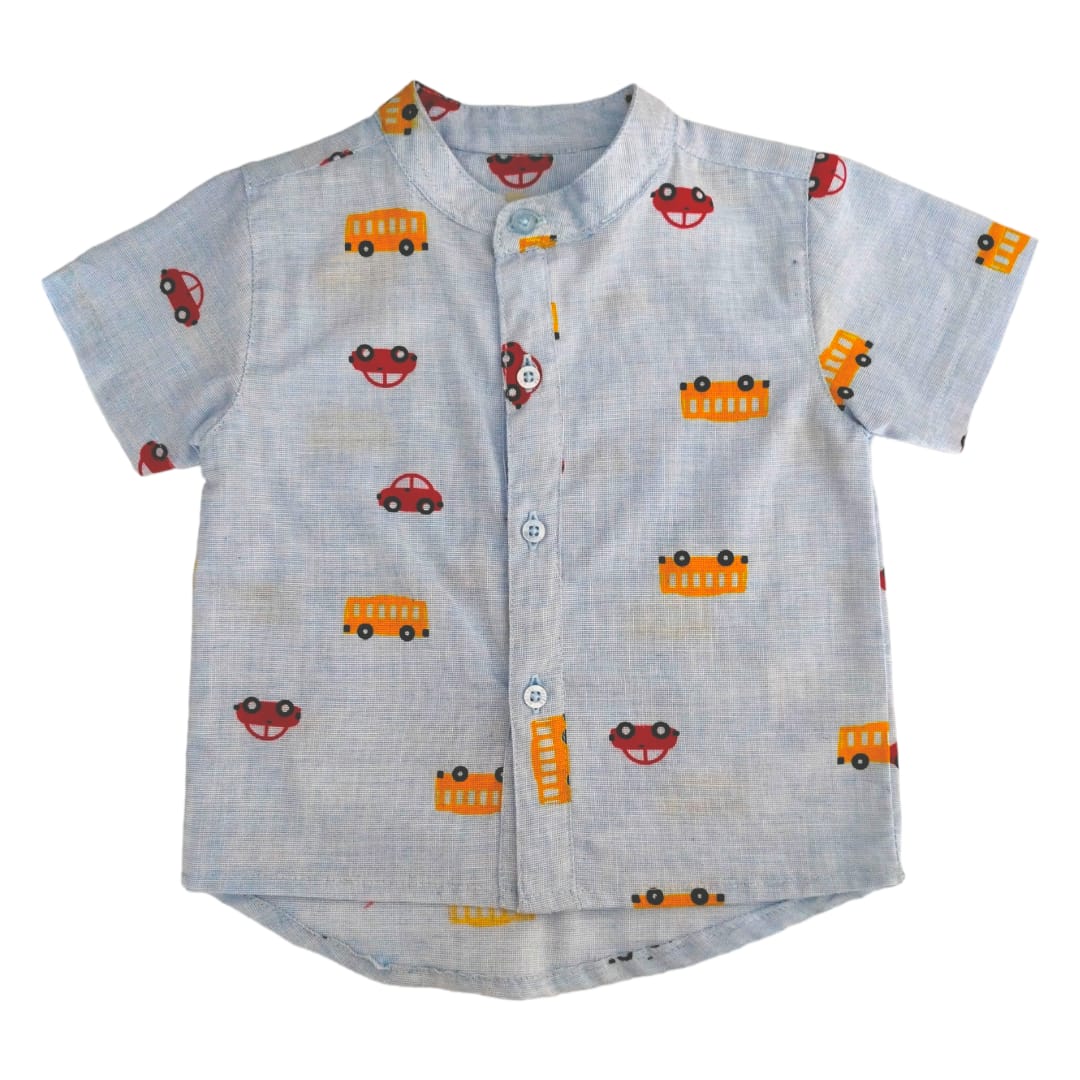 Vehicle Printed Chinese Collar Shirt