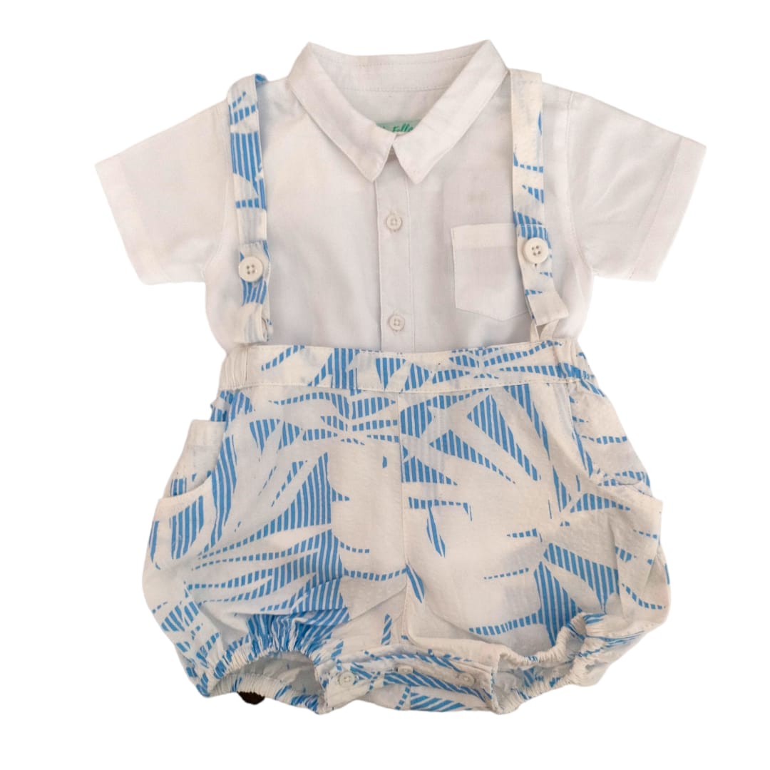 Boys Dungaree Set - Blue Printed