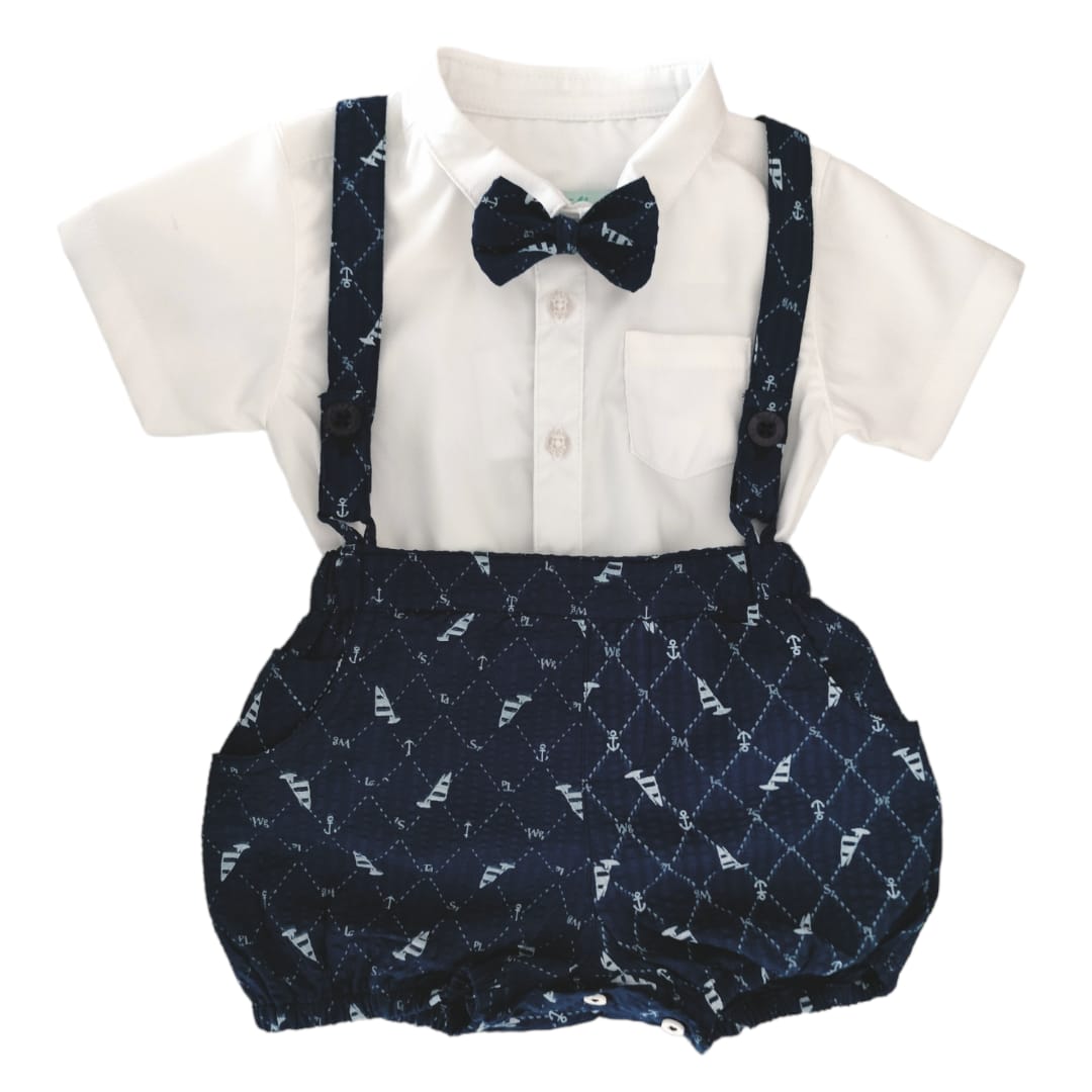 Baby Boy Dungaree Set - Blue Printed