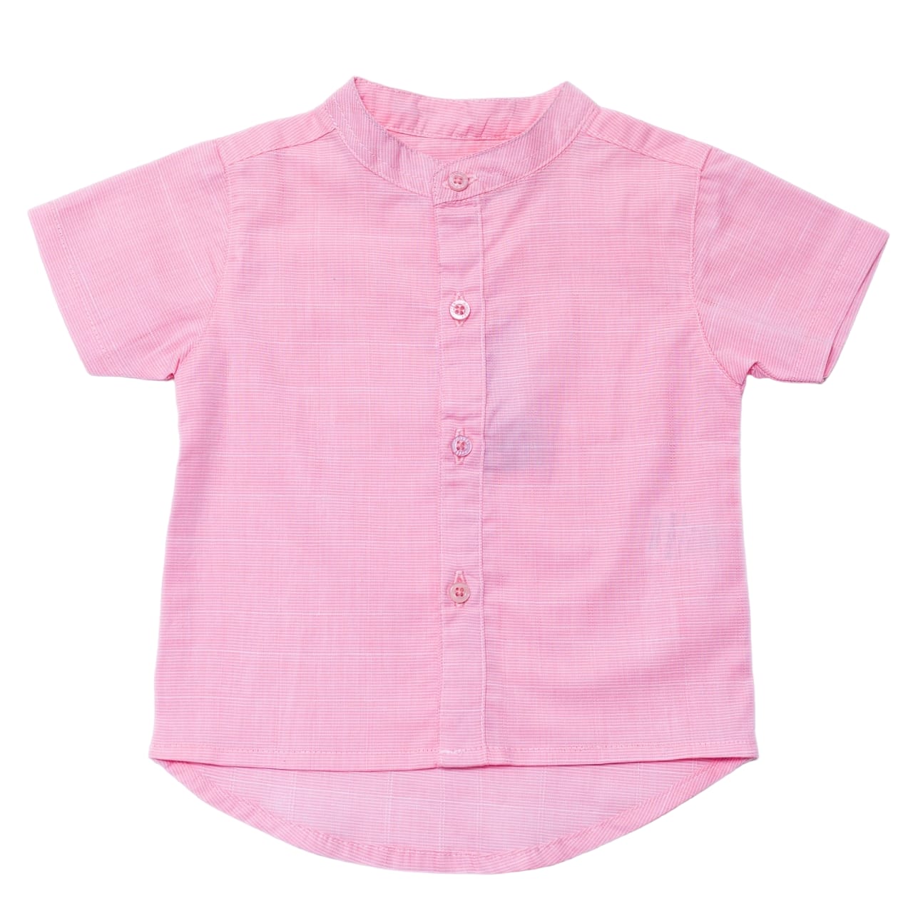 Chinese Collar Striped Baby Short Sleeved Shirt - Pink