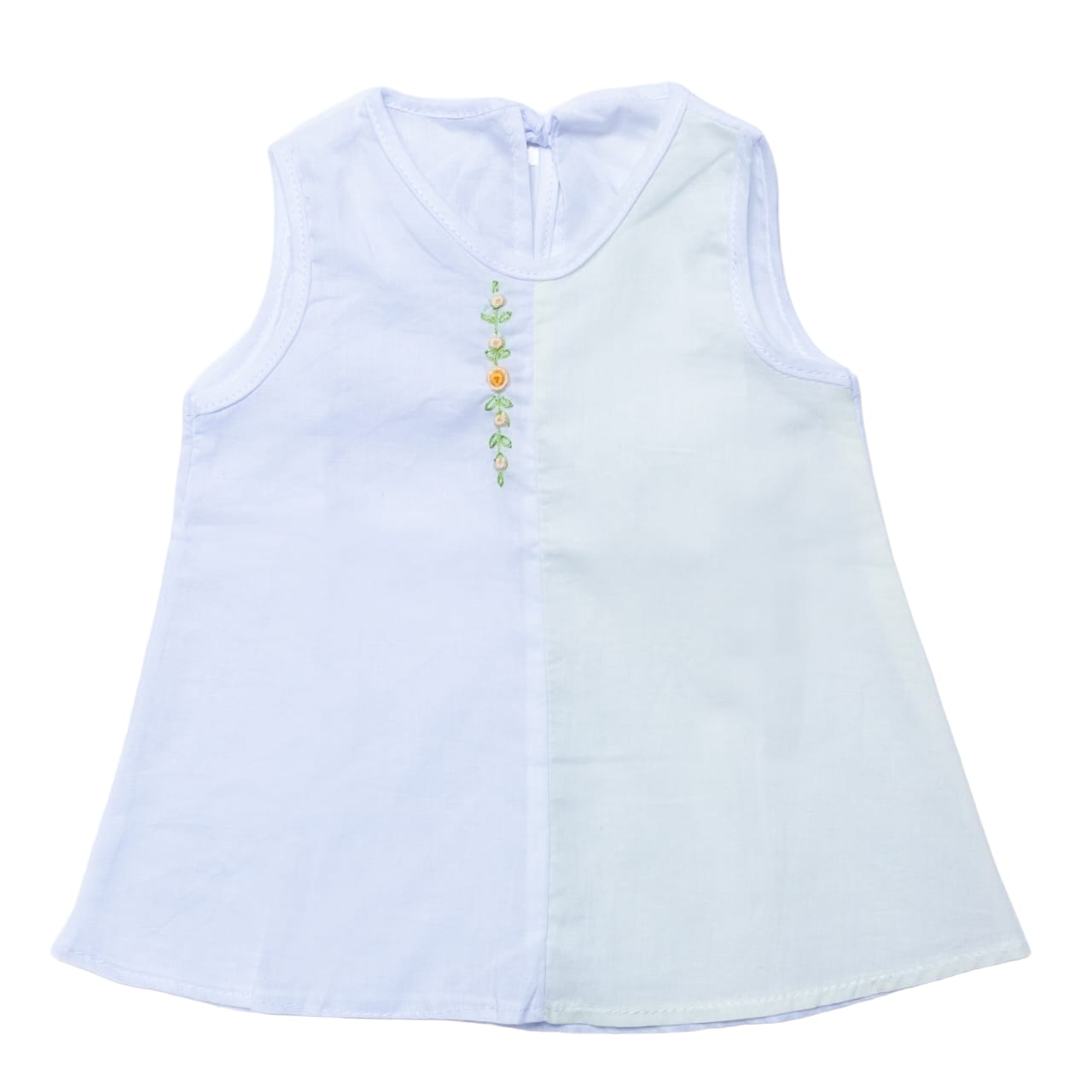 Two Color Baby Dress - Beige Flower Embroidered