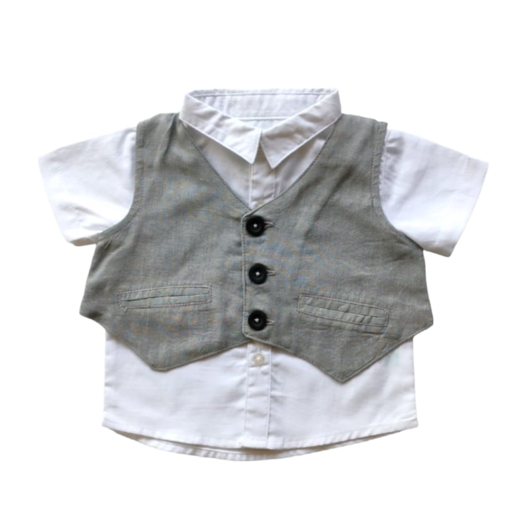 White Collar Shirt with Gray Waistcoat Set