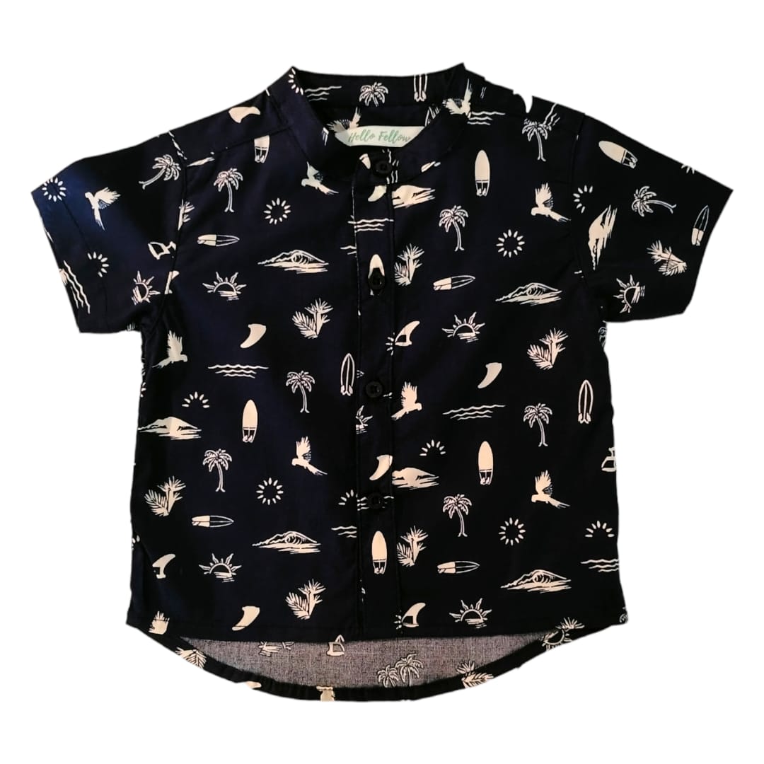 Boys Chinese Collar Shirt - Beach Theme