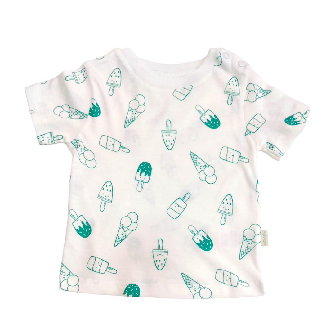 Boy's T Shirt - White Ice Cream Printed