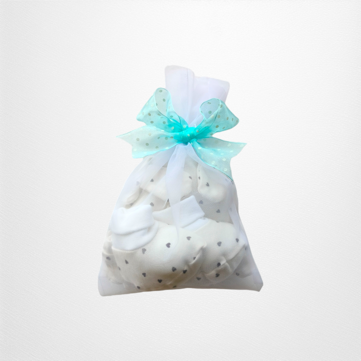 White Printed Baby Cap & Shoes with Mitten Set