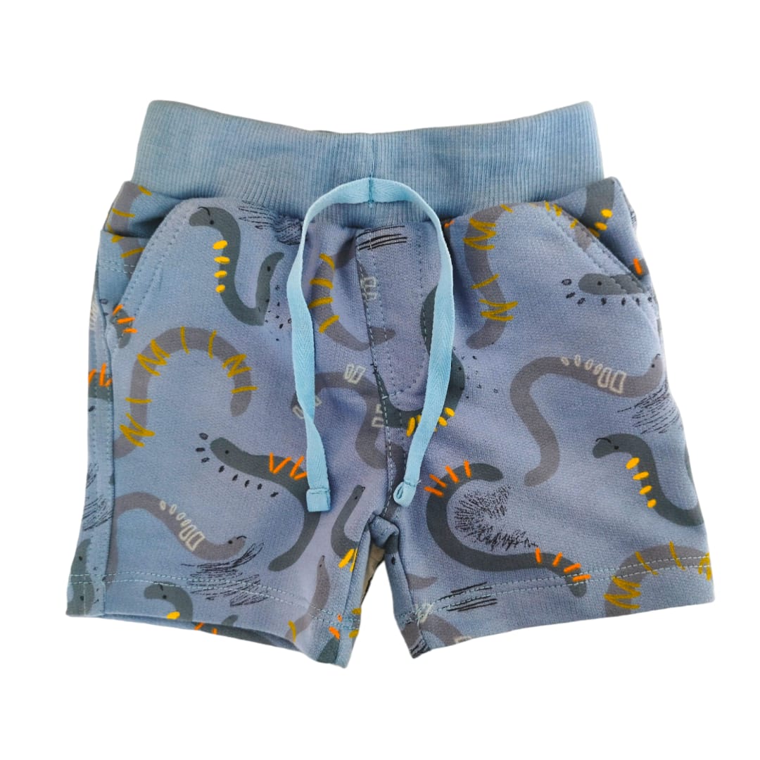 Printed Boy's Rib Short - Blue