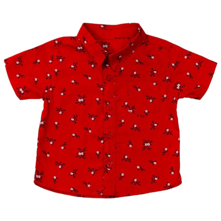 Handy Kiddo Button Down Short Sleeve Red Floral Shirt