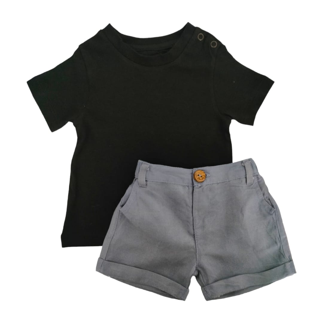 Boy's Black T Shirt with Steel Blue Short Set