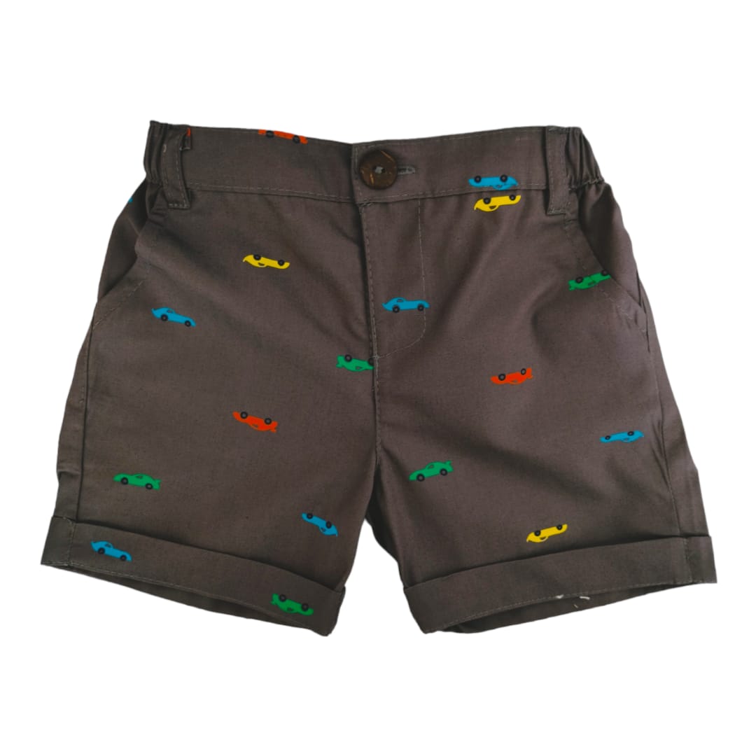 Boy's Brown Short - Vehicle Printed