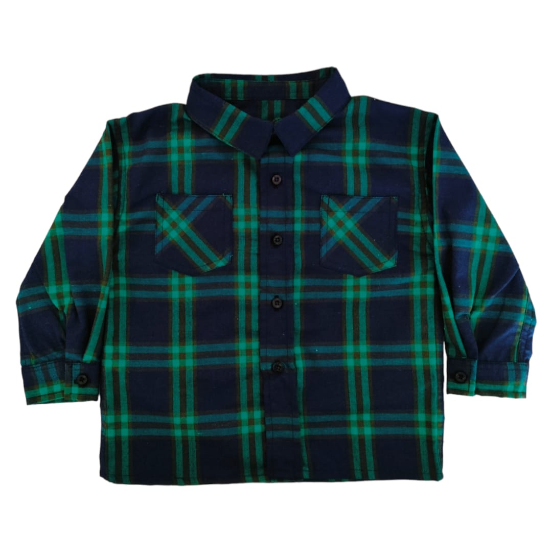 Boy's Long Sleeve Check Shirt - Green