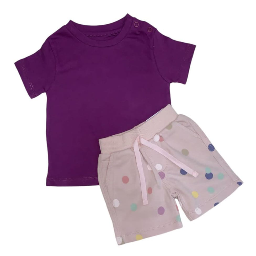 Dark Purple T - Shirt with Dot Print Short