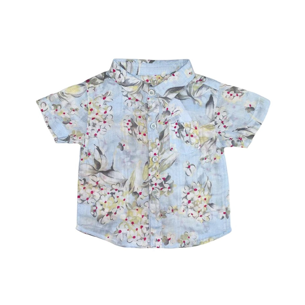 Boy's Collar Shirt - Blue Floral Print