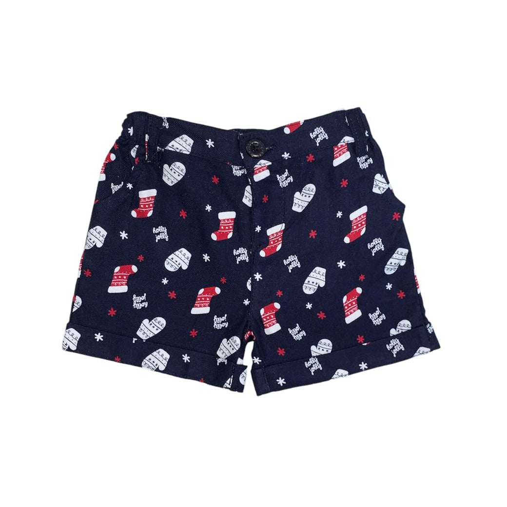 Dark Blue Christmas Theme Printed Short