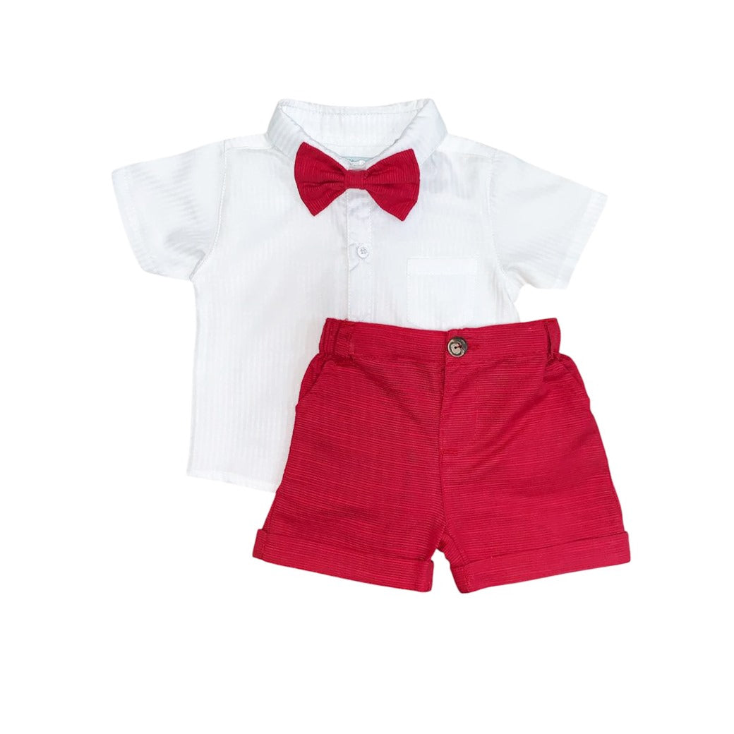 Boy's Collar White Shirt with Red Short & Bow
