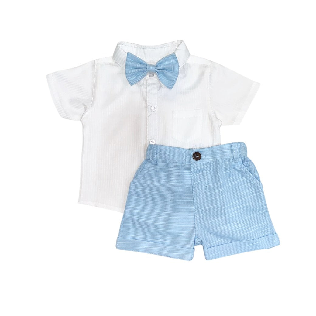 Boy's Collar White Shirt with Light Blue Short & Bow