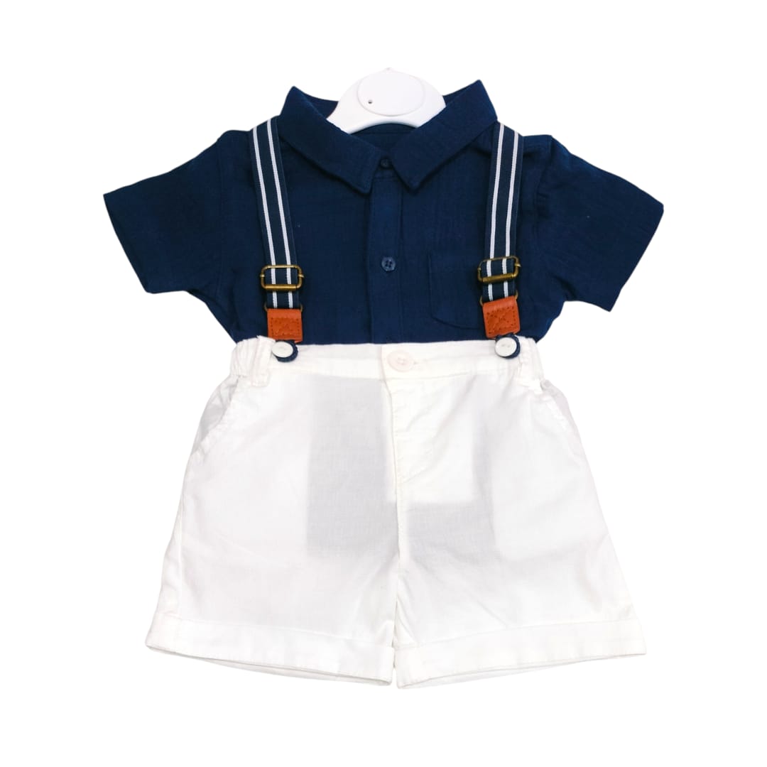 Boy's Dark Blue Shirt with White Short Set