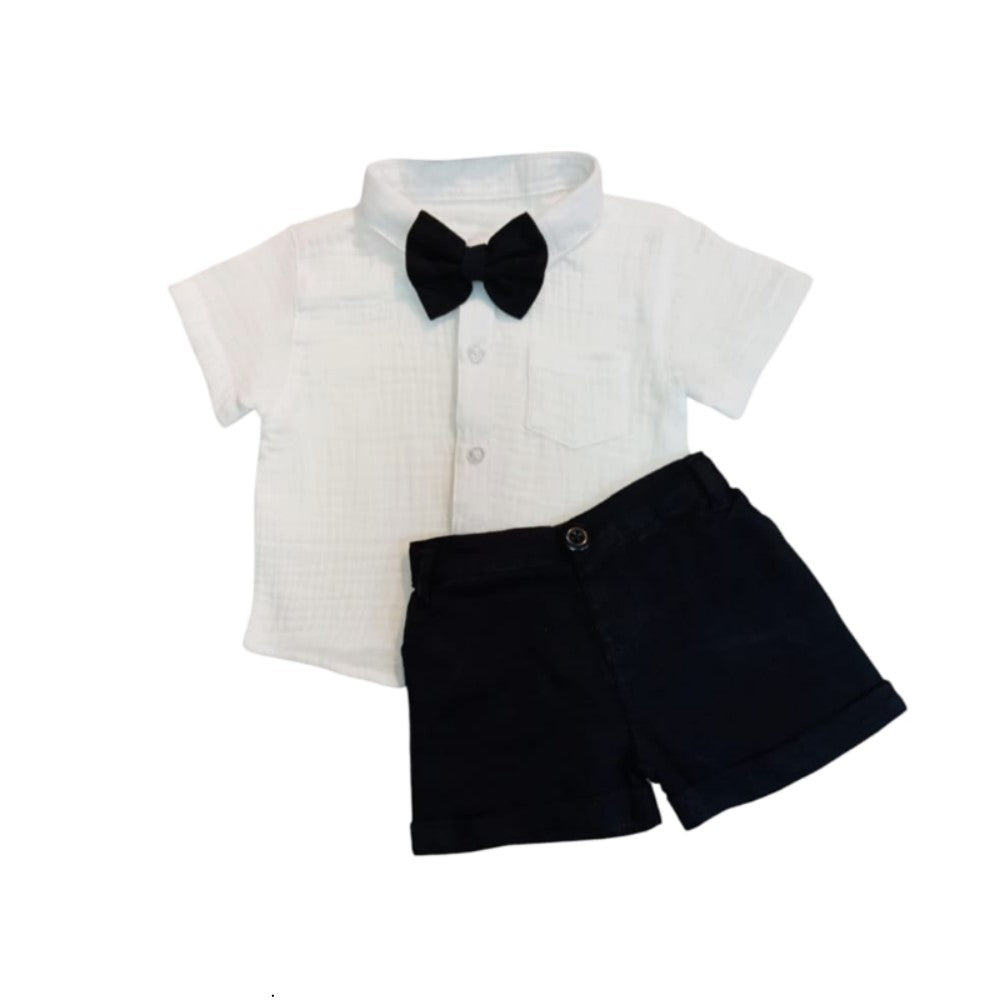 Boy's Collar White Shirt with Black Short & Bow