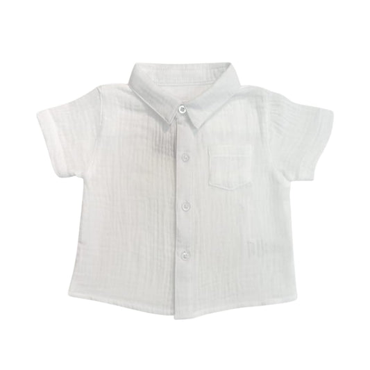 Boy's Collar Muslin Shirt - White