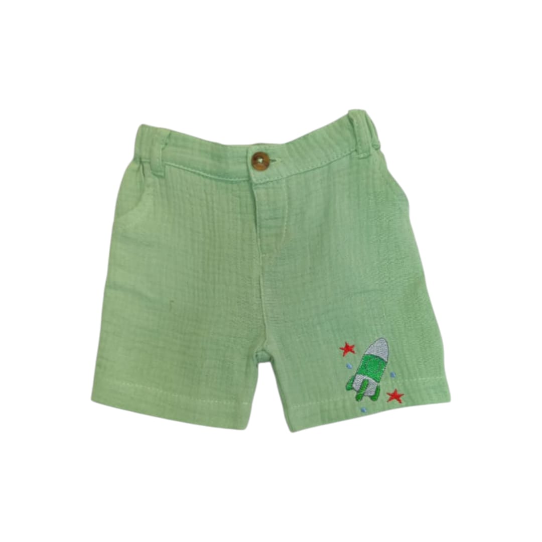 Boy's Rocket Embroidered Short - Green