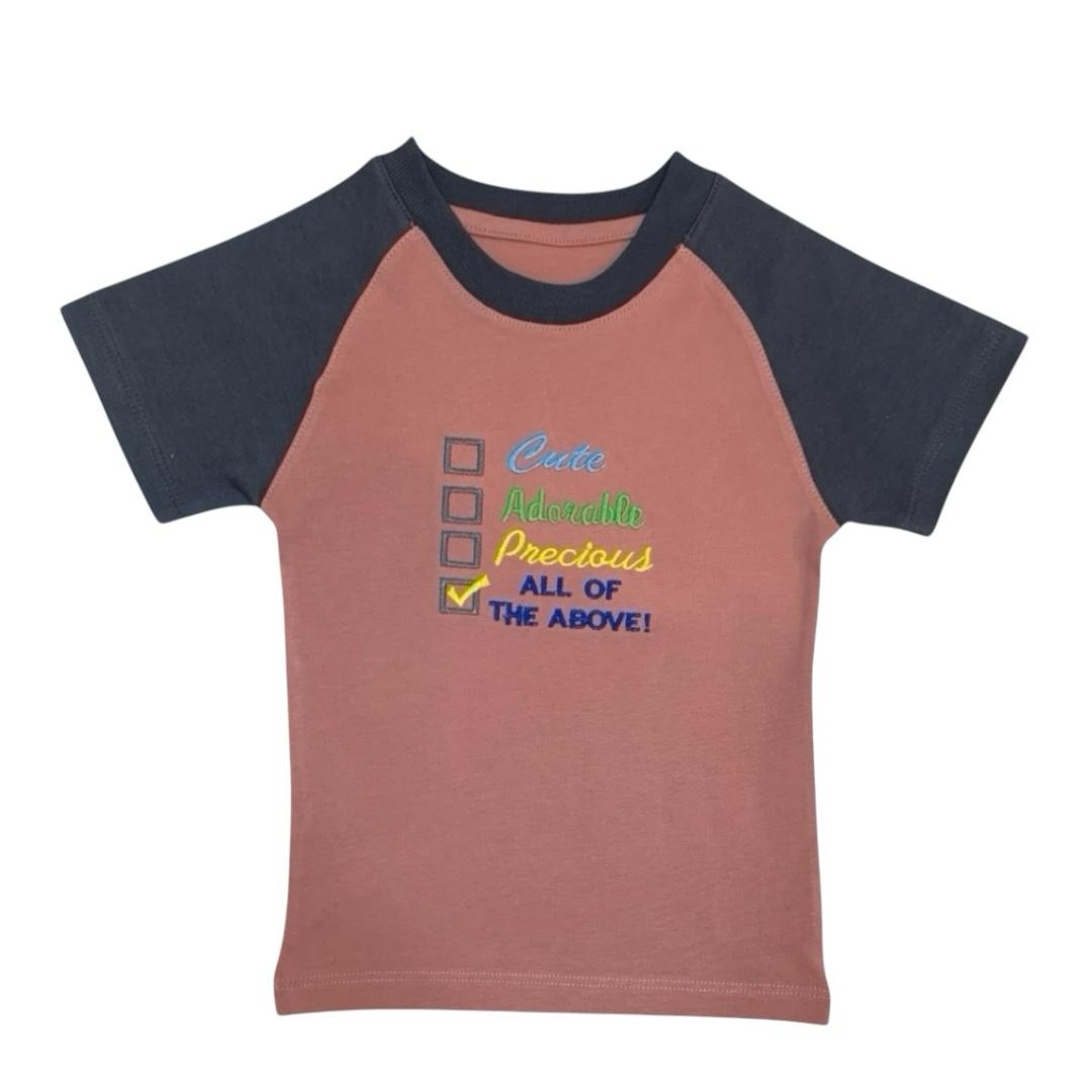 Boy's T - Shirt - Peach & Ash Checklist Embroidered