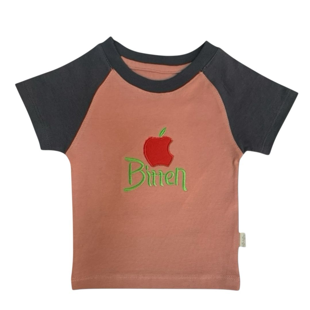 Boy's T - Shirt - Peach & Ash Apple Bitten Embroidered