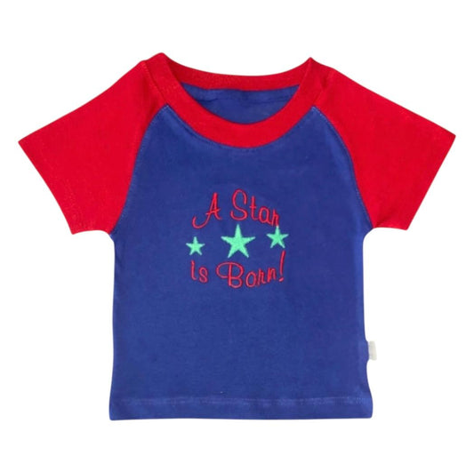 Boy's T- Shirt - Blue & Red "A Star Is Born" Embroidered