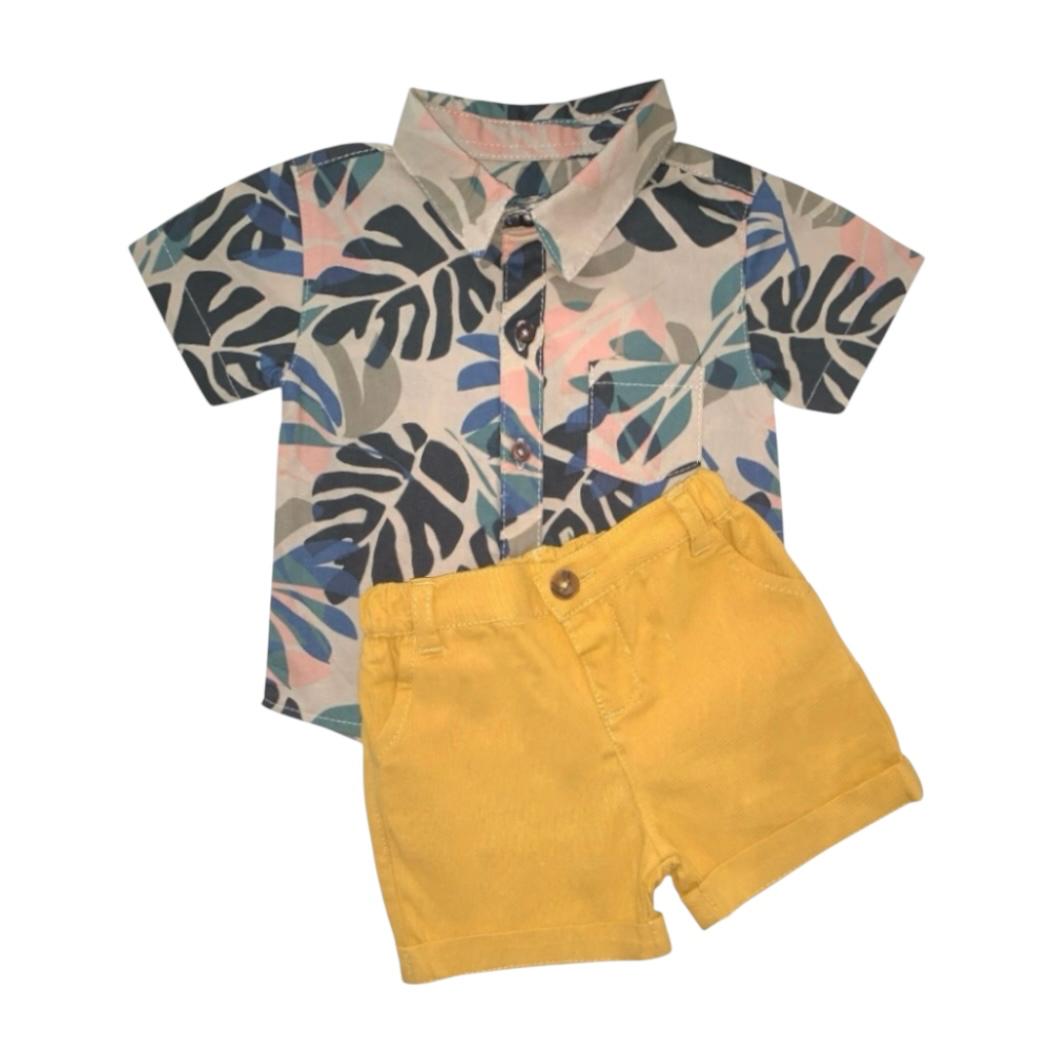 Boy's Tropical Leaf Print Shirt & Short Set