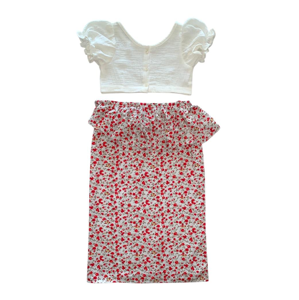Girl's Avrudu Redda Hatta - Red Floral Theme