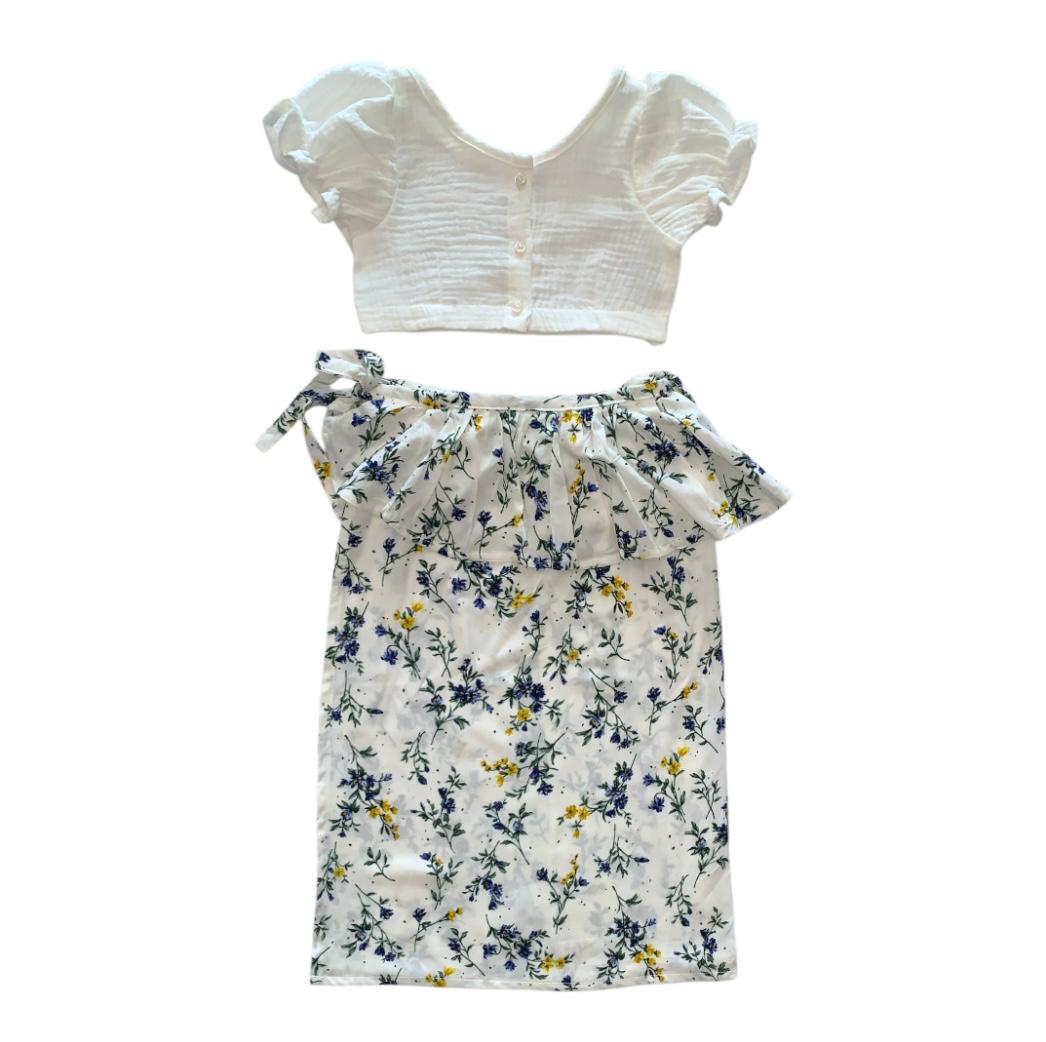 Girl's Avrudu Redda Hatta with Blue & Yellow Floral