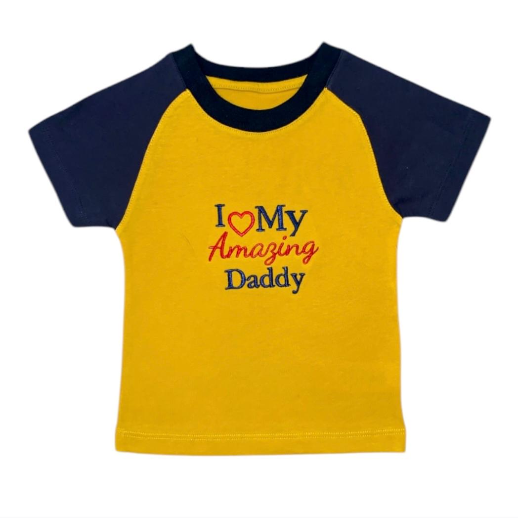 Yellow Color "I Love My Amazing Daddy" Embroidered T- Shirt