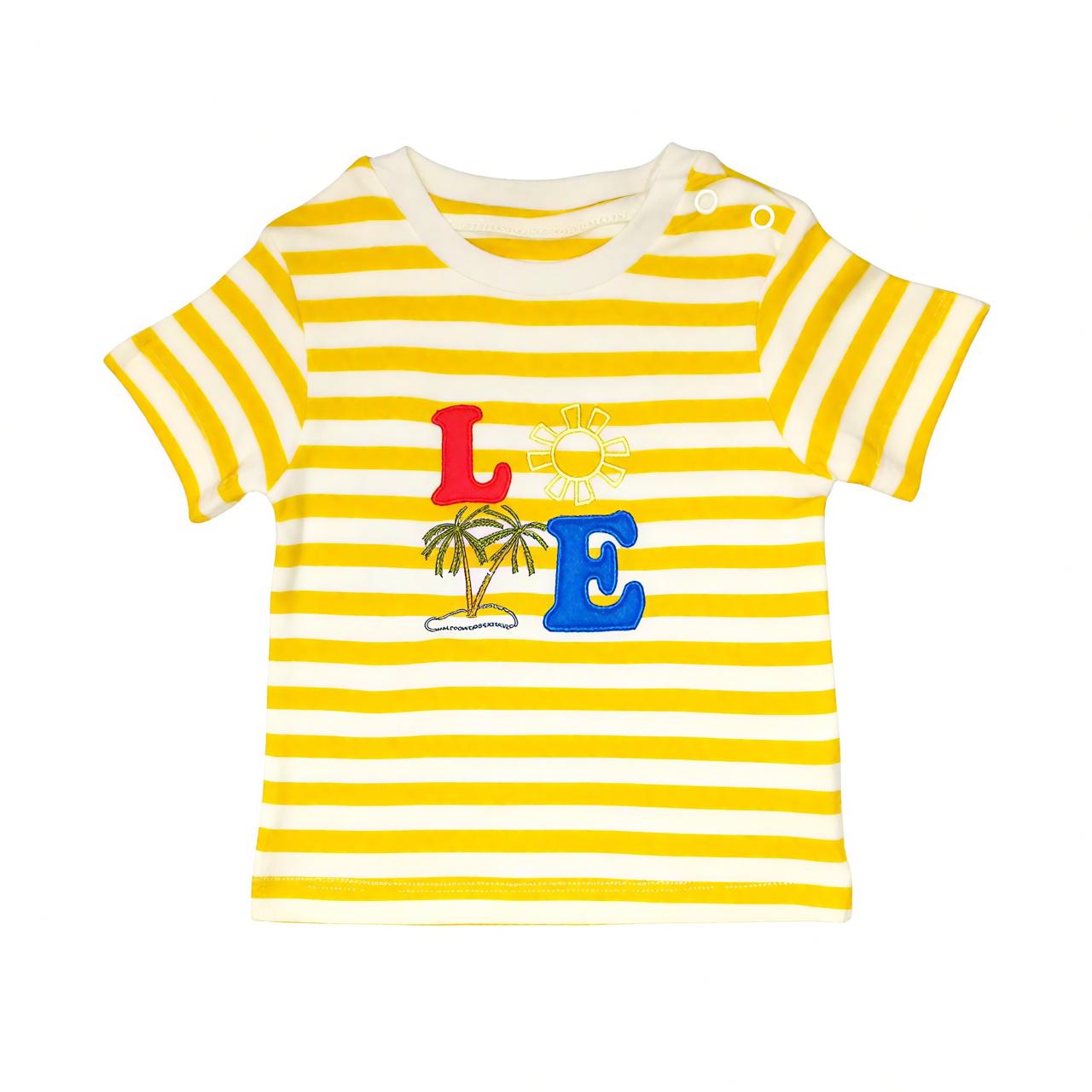 Yellow Stripe "LOVE" Embroidered T Shirt