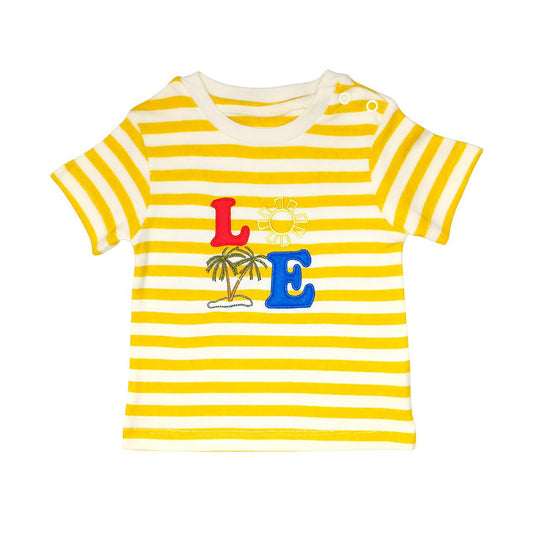 Yellow Stripe "LOVE" Embroidered T Shirt