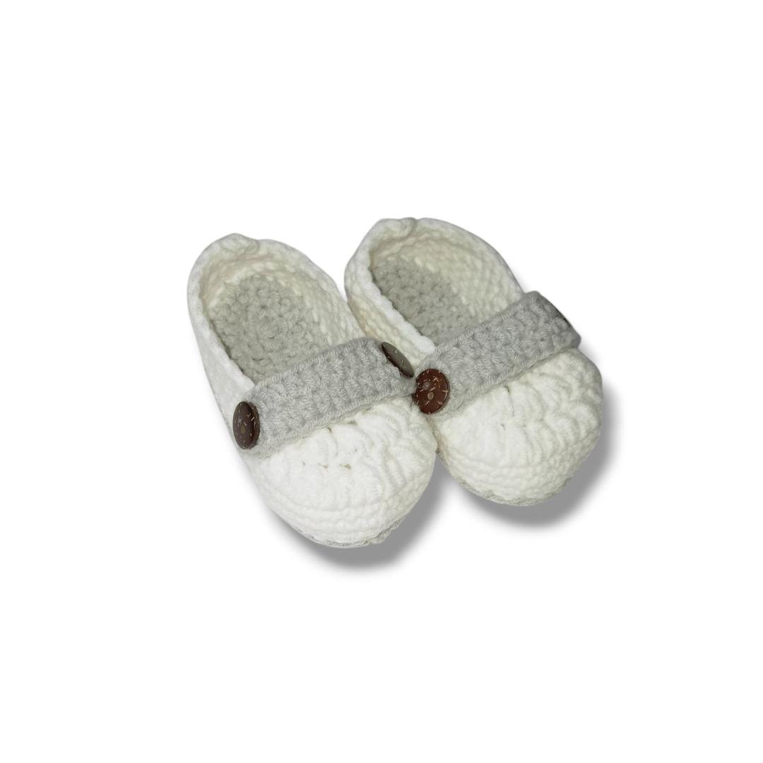 Knit Baby Shoes - White & Gray