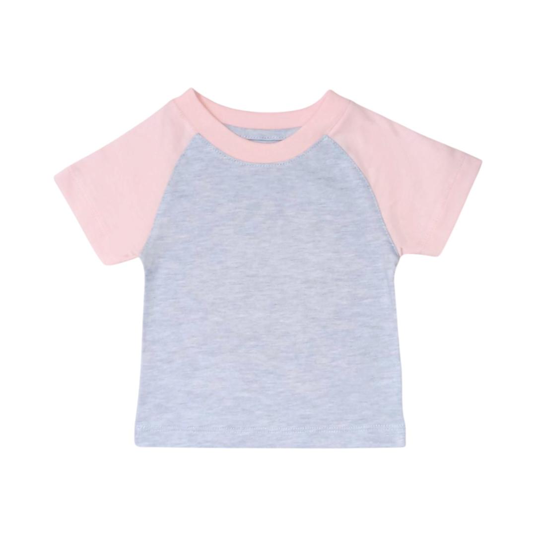 Raglan T Shirt - Light Blue & Pink