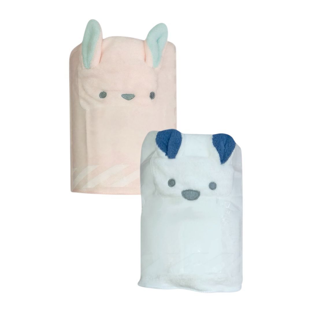 Animal Face Bath Towel - White & Pink