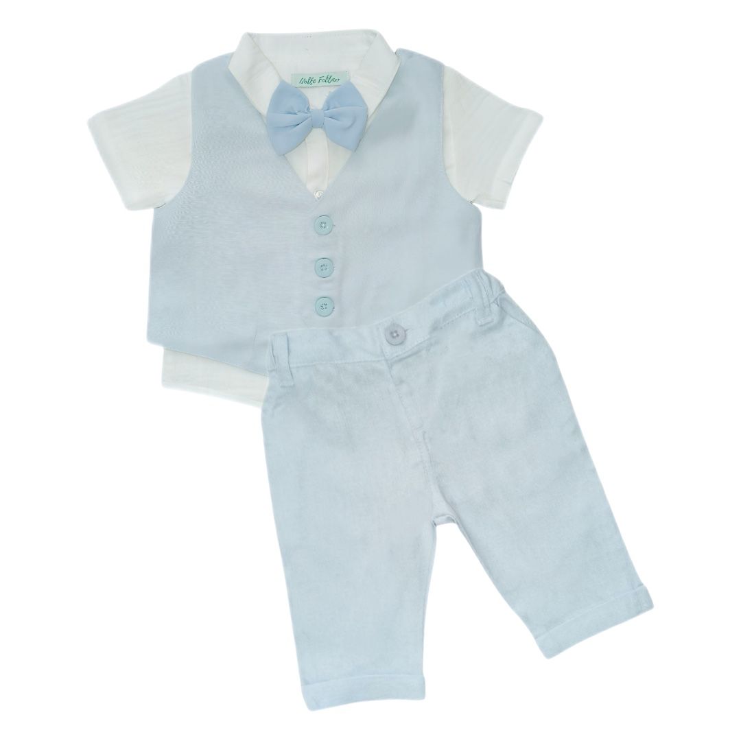 Boy's Classic Suit Set - White & Light Blue