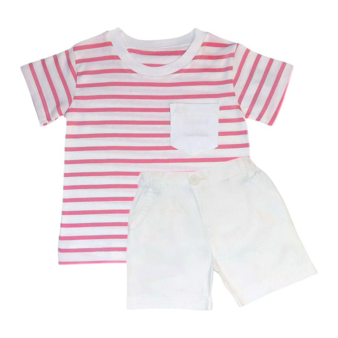 Pink & White Stripe T Shirt with Short