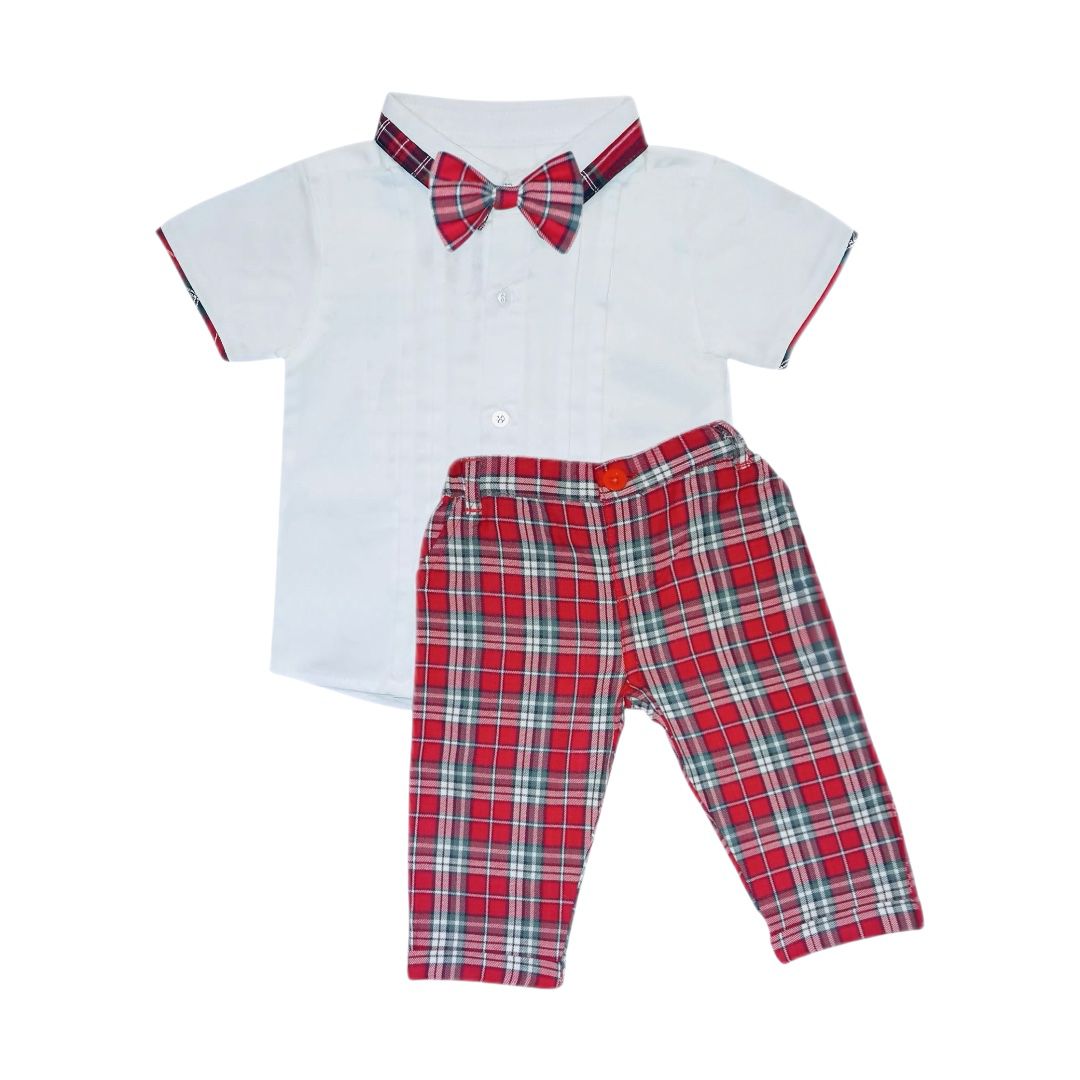 White Shirt with Red Check Pant & Bow