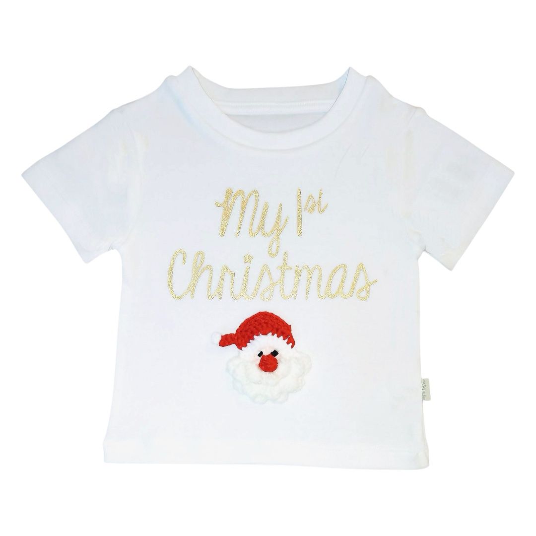 "My 1st Christmas" Printed T Shirt - White & Gold