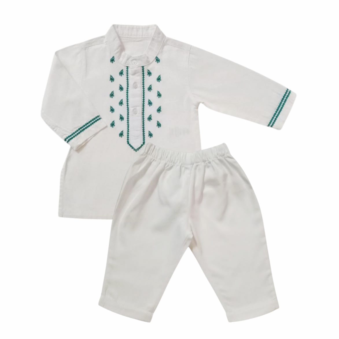 Boy's Kurtha Set-Green Embroidered