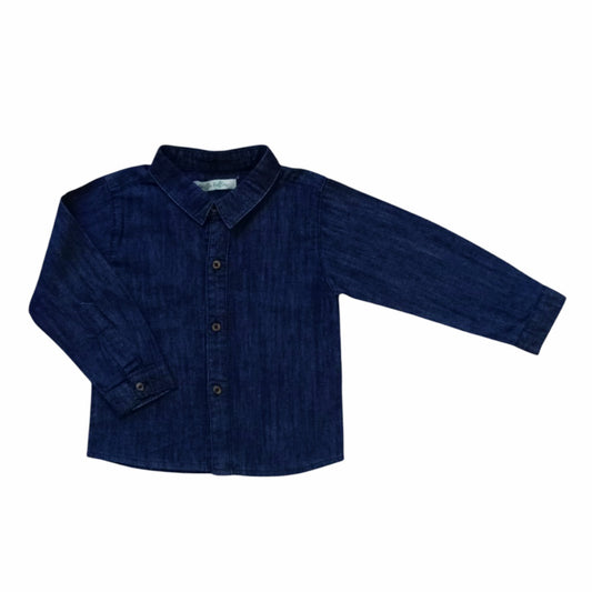 Denim Long Sleeve Shirt With White Pant