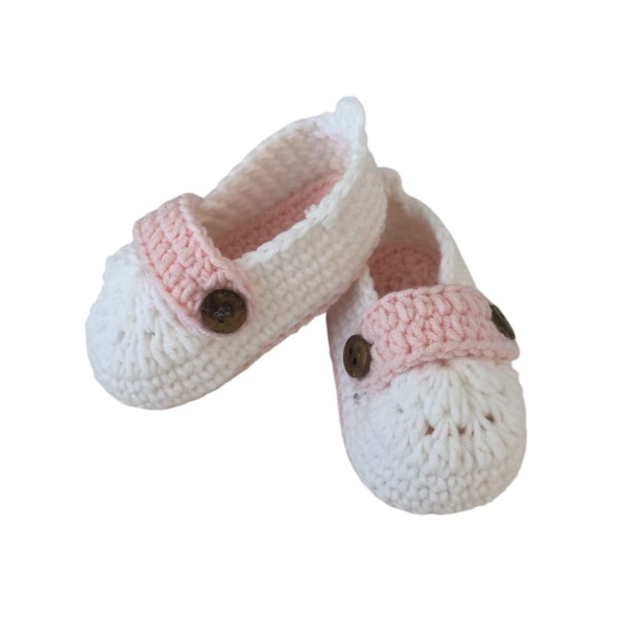 Knit Baby Shoes - White & Pink
